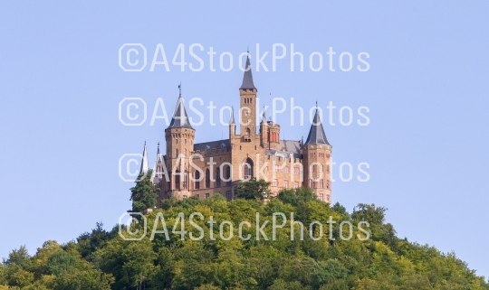 Aerial view of famous Hohenzollern Castle, ancestral seat of the