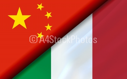 Flags of the China and Italy divided diagonally