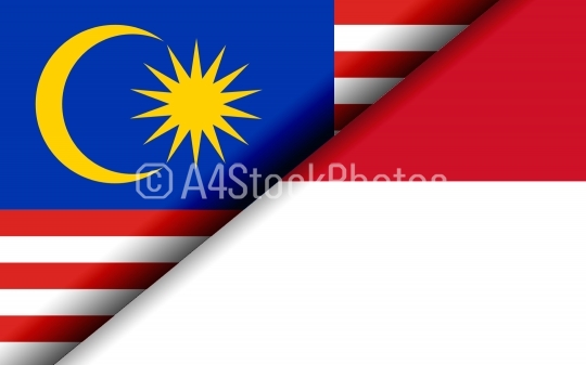 Flags of the Malaysia and Indonesia divided diagonally