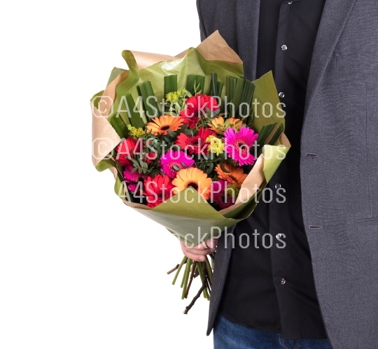 Man is giving flowers