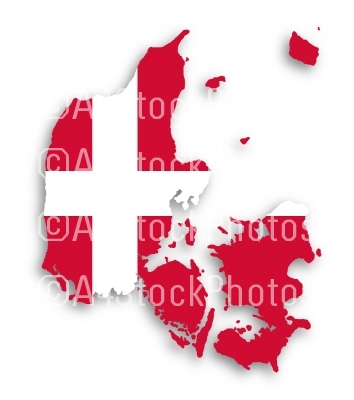 Map of Denmark filled with flag of the state