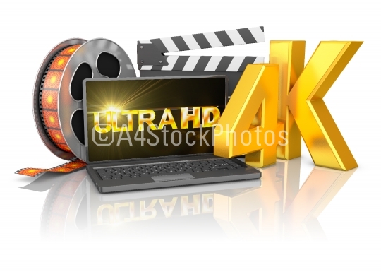 4K laptop and film strip 