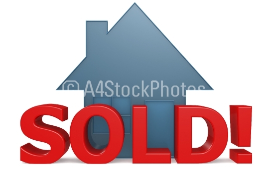 Blue house symbol with sold word
