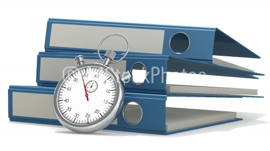 Classic stopwatch and blue folders