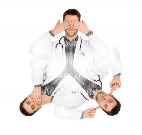 Doctor isolated on white - Sees, hears and speaks no evil 