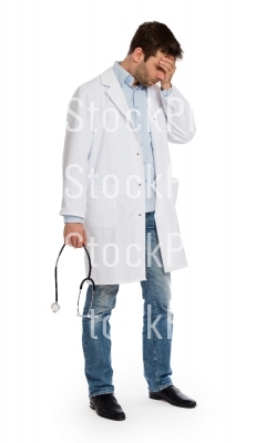 Doctor with a stethoscope trying to deliver bad news