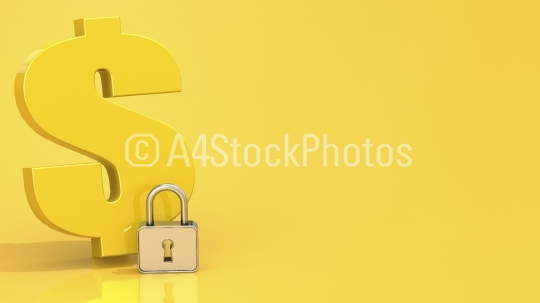 Dollar sign with padlock on yellow background