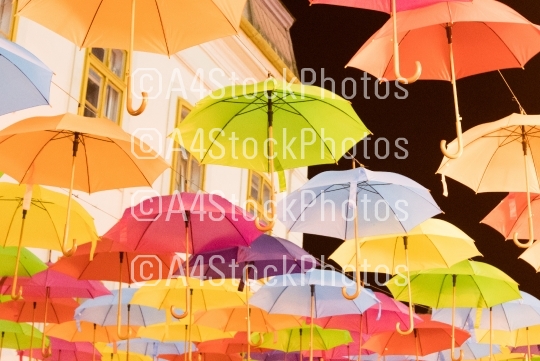 Many multiple colors umbrella with night sky