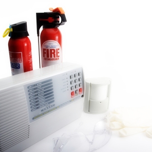 Fire extinguishers, motion sensors and security alarm