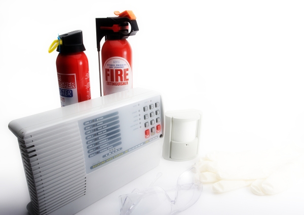 Fire extinguishers, motion sensors and security alarm