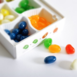 Brightly coloured sweets in a box