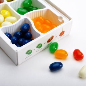 Brightly coloured sweets in a box