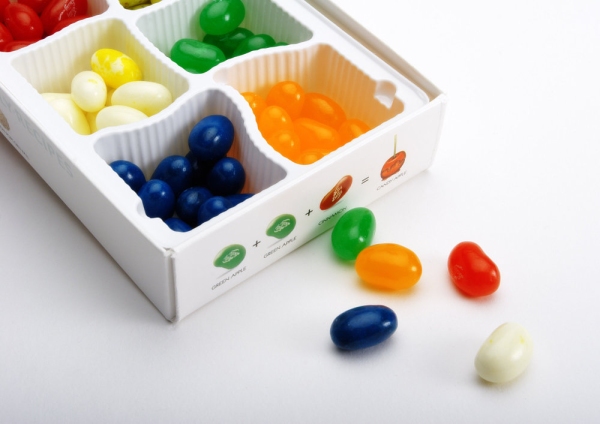 Brightly coloured sweets in a box