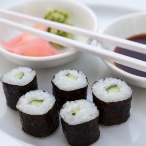 Hoso Maki Sushi Vegetarian with wasabi and ginger