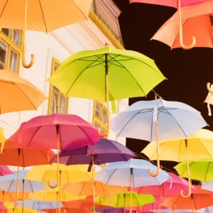 colourful umbrellas on a dark background