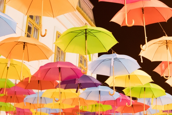 colourful umbrellas on a dark background