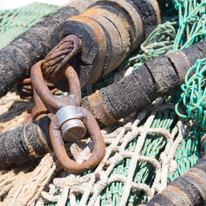 Old fishing net, waiting in the docks - Selective focus