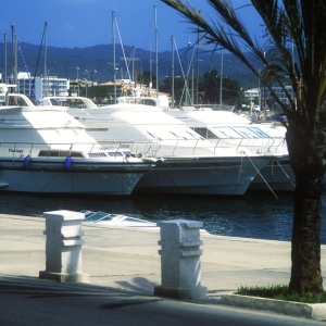 Luxury yachts at anchor at the marina in Puerto Banus