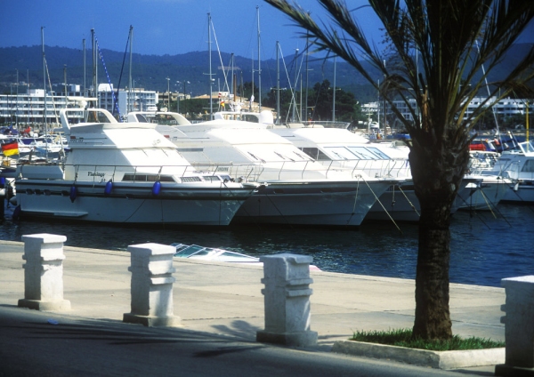 Luxury yachts at anchor at the marina in Puerto Banus