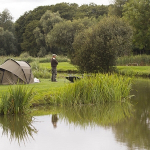 A freshwater angler fishing for carp on a summer's day