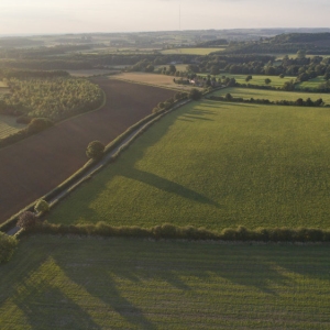 An aerial view of farmland on the Lincolnshire Wolds