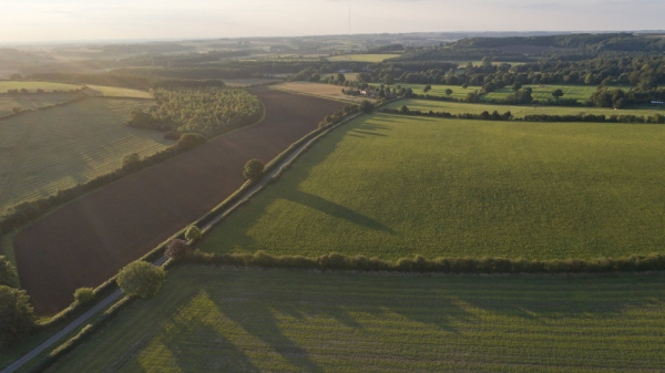 An aerial view of farmland on the Lincolnshire Wolds