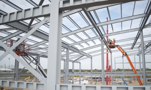 Steelwork on a large commercial construction site