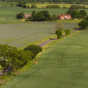 Aerial view of a country road in East Anglia