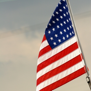 The US flag waving in the breeze