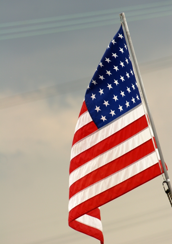 The US flag waving in the breeze