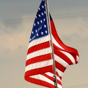 The US flag waving in the breeze