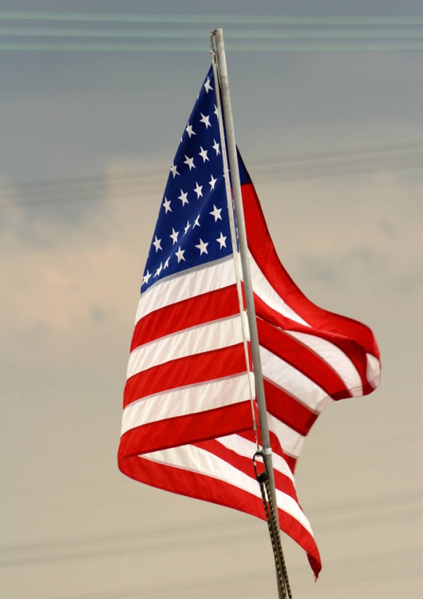 The US flag waving in the breeze