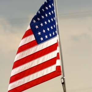 The US flag waving in the breeze