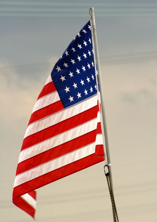 The US flag waving in the breeze