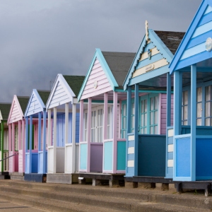 Colourful beach huts on the seafront