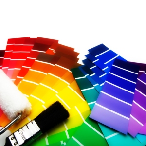 Decorating materials, including paint brush, roller and colour selector