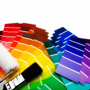 Decorating materials, including paint brush, roller and colour selector