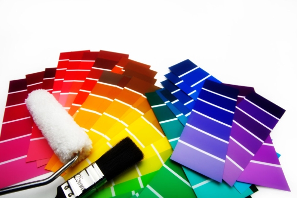 Decorating materials, including paint brush, roller and colour selector