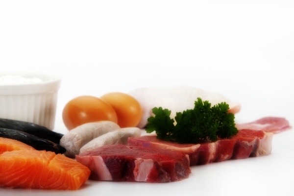 Close up image of protein rich foods with soft focus background