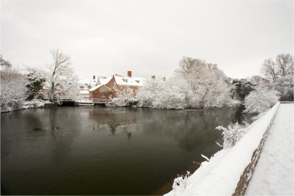 Flatford Mill in Suffolk after a heavy snowfall