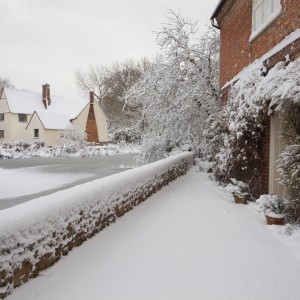 Willy Lott's cottage near Flatford Mill on the River Stour in Suffolk after a heavy snowfall