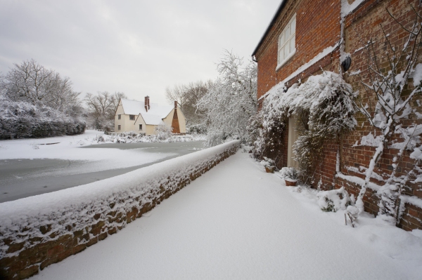 Willy Lott's cottage near Flatford Mill on the River Stour in Suffolk after a heavy snowfall