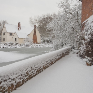 Willy Lott's cottage near Flatford Mill on the River Stour in Suffolk after a heavy snowfall