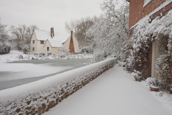 Willy Lott's cottage near Flatford Mill on the River Stour in Suffolk after a heavy snowfall