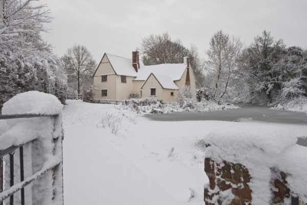 Willy Lott's cottage near Flatford Mill on the River Stour in Suffolk after a heavy snowfall