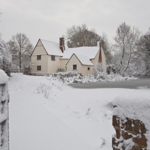 Willy Lott's cottage near Flatford Mill on the River Stour in Suffolk after a heavy snowfall