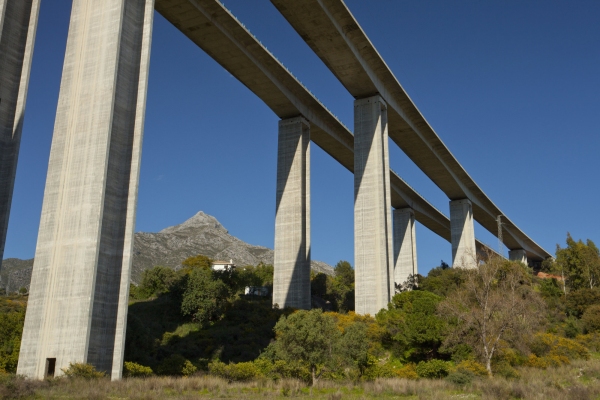 A motorway bridge over the Rio Verde valley in Southern Spain