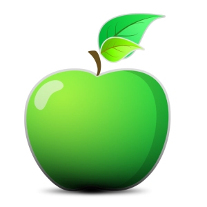 Apple illustration with green leaves