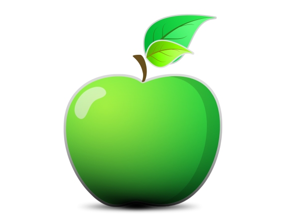 Apple illustration with green leaves