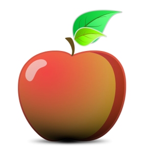 Apple illustration with green leaves